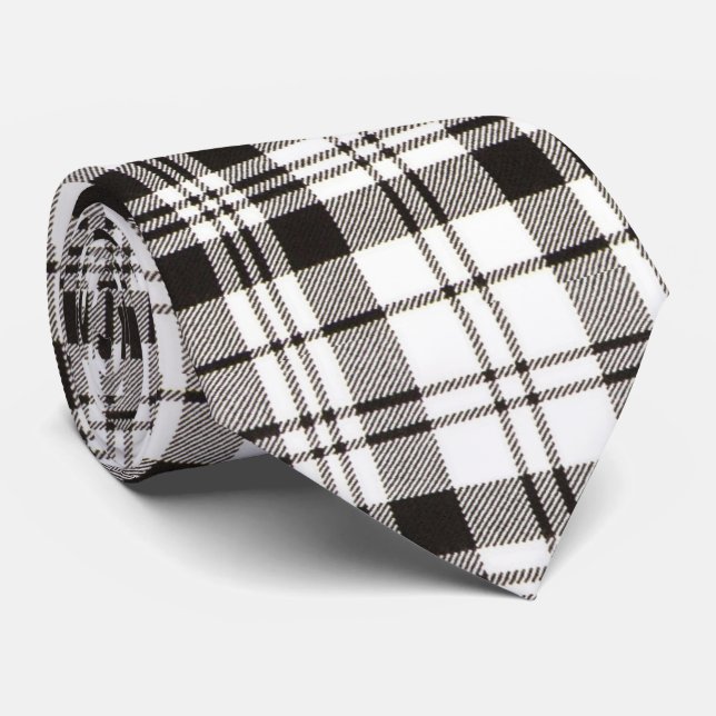Svarta och vita Tartan Play Mönster Slips (Rullad)