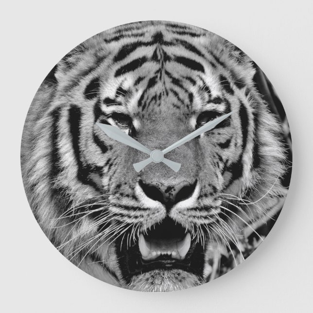 Svarta och vita tigern Ansikte Stor Klocka (Framsida)