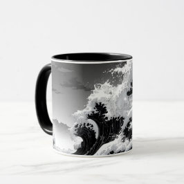 Svarta och vita Tsunami Vinkara Mugg