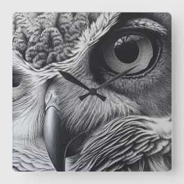 Svarta och vita uggla ansikte fyrkantig klocka