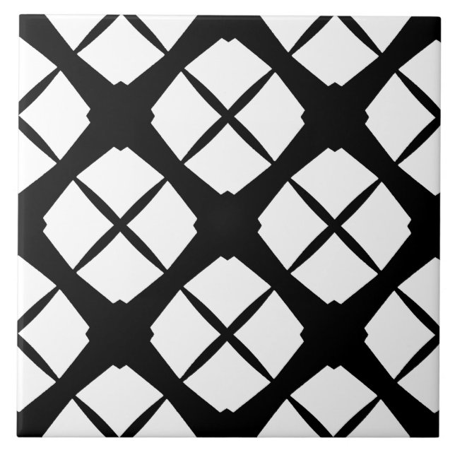Svarta och vita urbana Modern Diamond Mönster Kakelplatta (Framsidan)