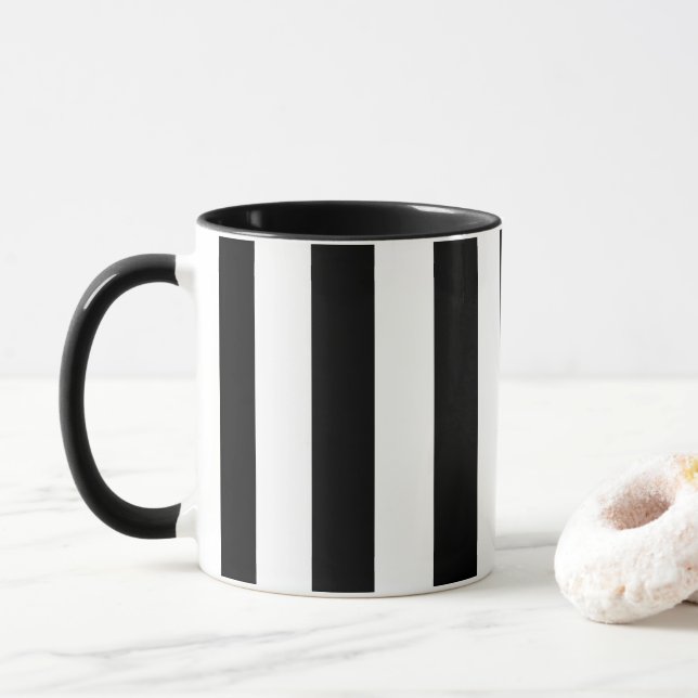 Svarta och vita vertikala ränder mugg (Med munk)