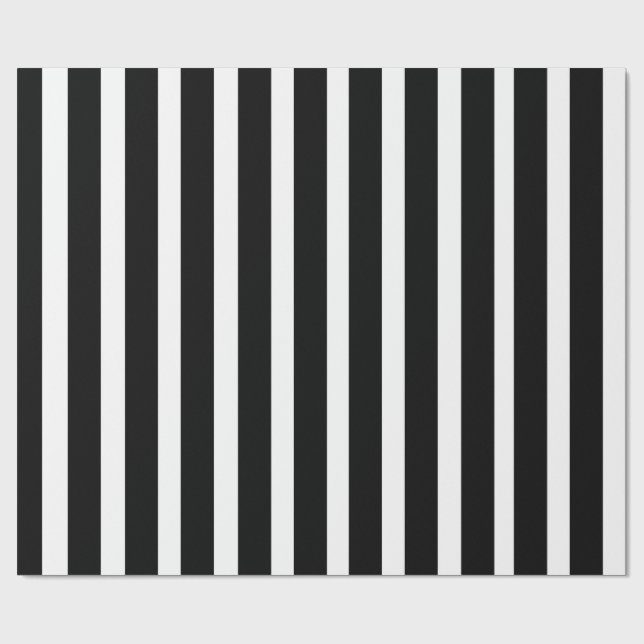 Svarta och vita vertikala randiga minimalt mönster presentpapper (Platt)