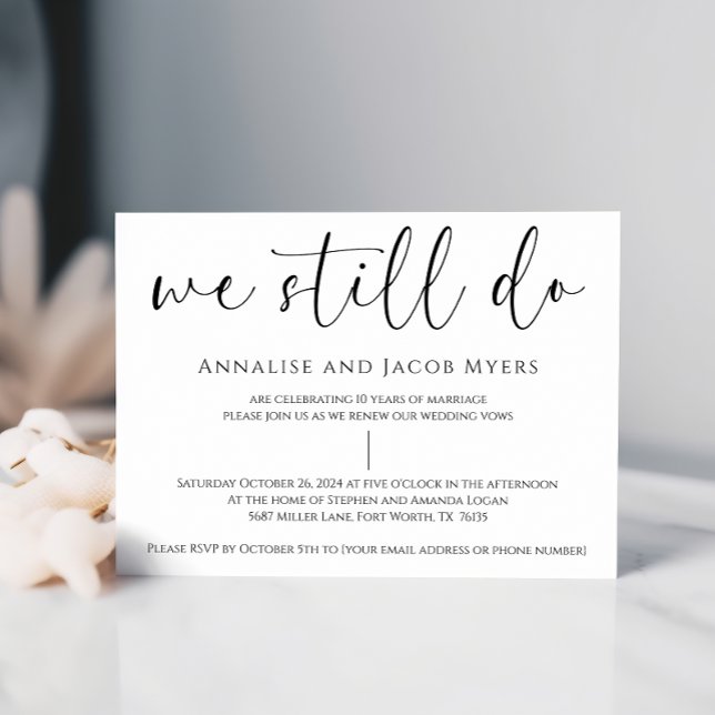 Svarta och vita Vi gör fortfarande Vow Renewal Brö Inbjudningar (Skapare uppladdad)