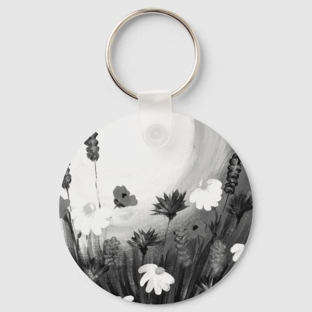 Svarta och vita vilda blommor nyckelring (Framsida)
