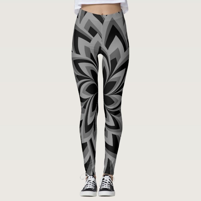 SVARTA OCH VITA VIRVELBLOMMOR   LEGGINGS (Framsida)