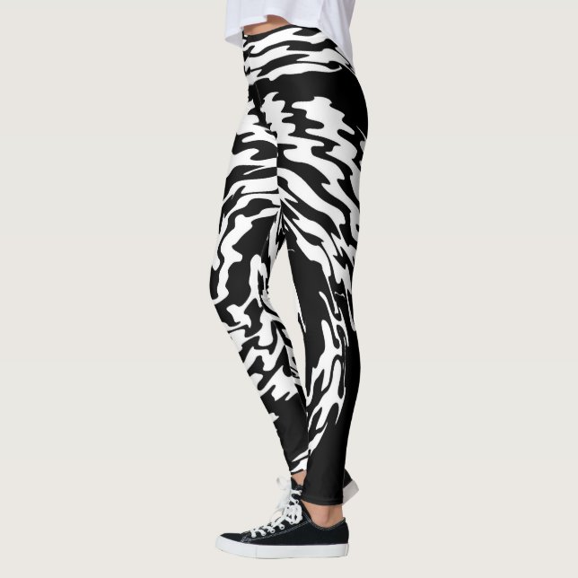 Svarta och vita virvlande leggings för kvinnor (Vänster)