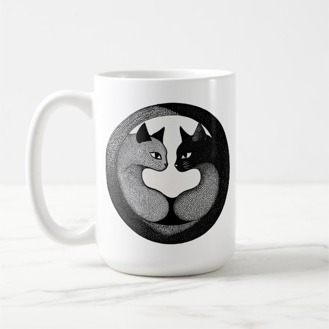 🐱 Svarta Och Vita Yin Yang Katter Present  Kaffemugg (Vänster)