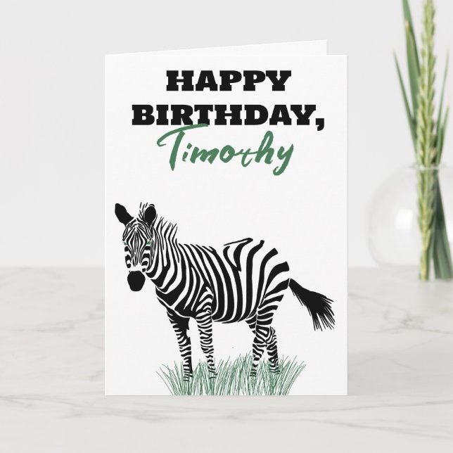 Svarta och vita Zebra i Grass Birthday Kort (Framsida)