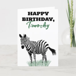 Svarta och vita Zebra i Grass Birthday Kort