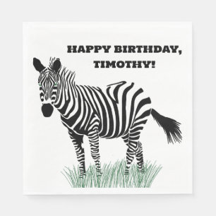 Svarta och vita Zebra i Grass Party Pappersservett