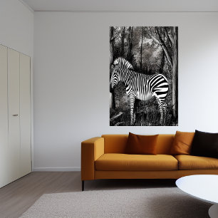 Svarta och vita Zebra-konst   AI Art Poster