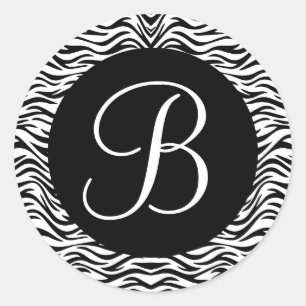 Svarta och vita Zebra Monogram Bröllop V02 Runt Klistermärke