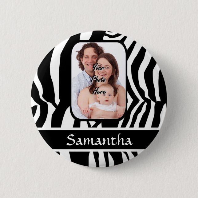 Svarta och vita zebra tryck knapp (Framsida)