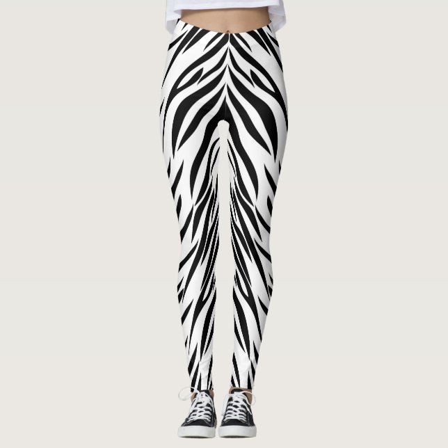 Svarta och vita Zebra tryck Leggings (Framsida)