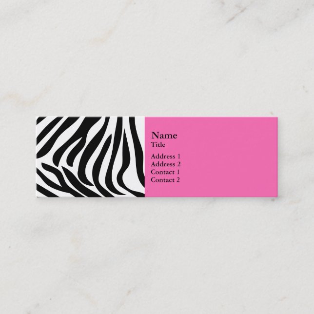 Svarta och vita Zebra tryck med Shock rosa Mini Visitkort (Framsida)