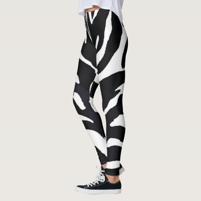 Svarta och vita zebradjurstryckta Leggings (Vänster)