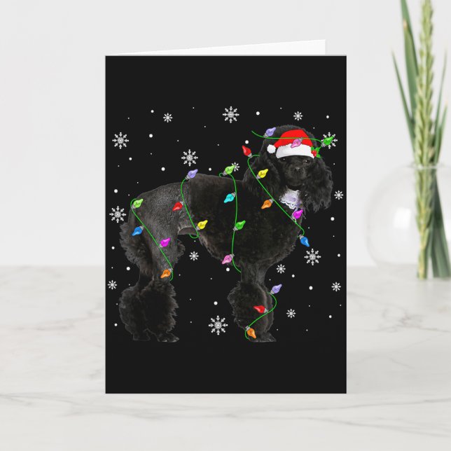 Svarta Odle Hund Julbelysning Rolig Santa Hatt Gör Kort (Framsida)