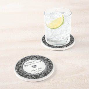 Svarta Onyx Stil Diamond Bröllop-årsdagen Underlägg