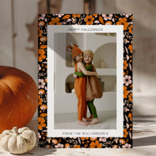 Svarta Orange Blommor Svampar Halloween Foto Julkort