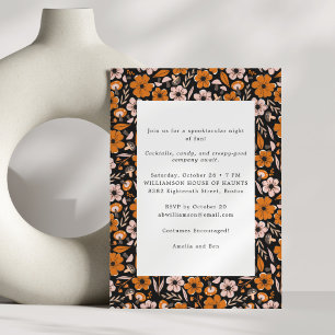 Svarta Orange Blommor Vuxen Halloweenfest Inbjudningar