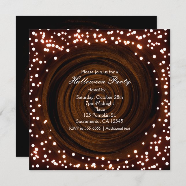 Svarta & Orange Halloween-ljus Festinbjudningar Inbjudningar (Fram/baksida)
