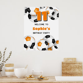 svarta orange lagfärger fotboll födelsedagsfest poster