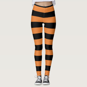 Svarta & orange randiga festliga Halloween Leggings