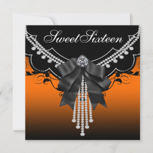 Svarta Orange Sweet Sixteen-festkort Inbjudningar