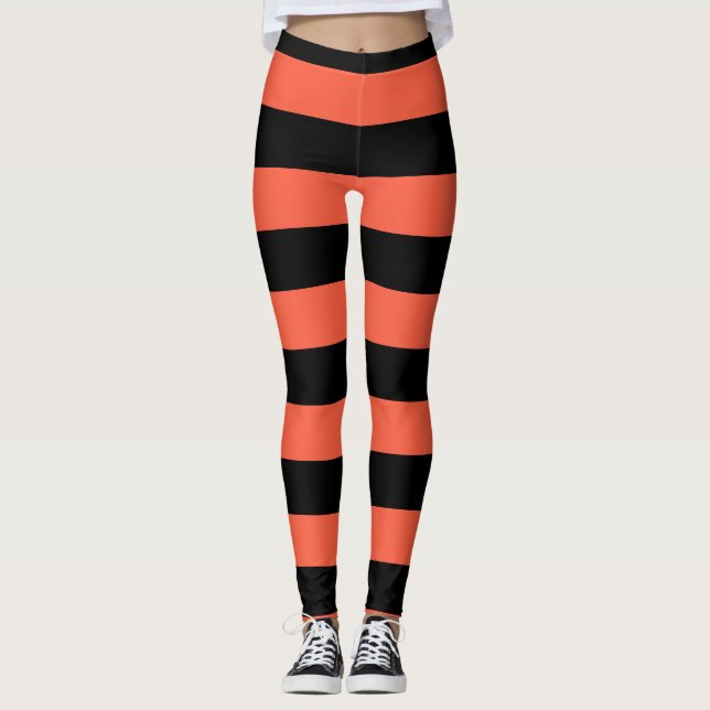 Svarta & Orangea Ränder Festiv Glädje Halloween Leggings (Framsida)