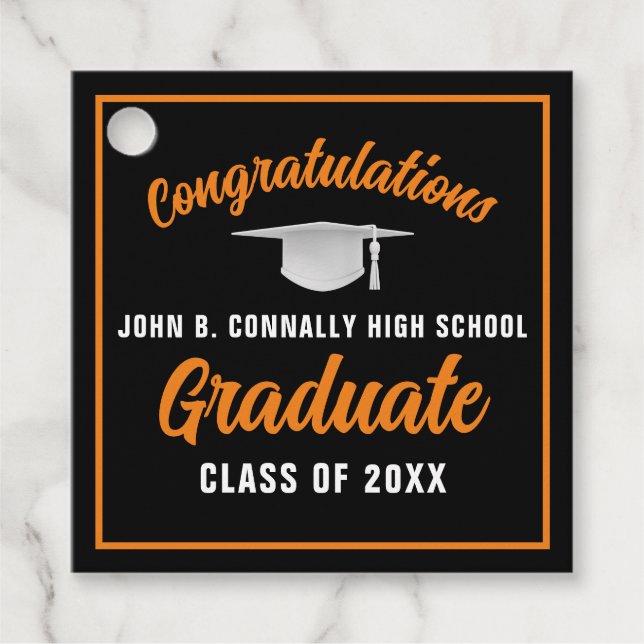 Svarta Orangen Grattis Student Anpassningsbar Part Gåvor Etiketter (Framsida)