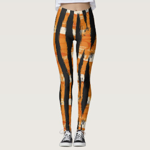 Svarta Orangen Rand Mönster Leggings