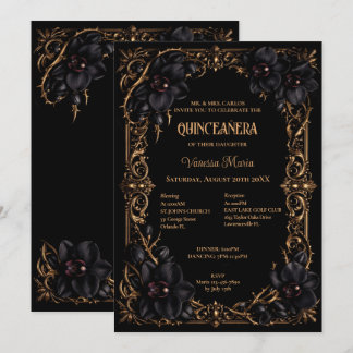 Svarta orkidéer gotiskt Halloween Quinceanera-inbj Inbjudningar