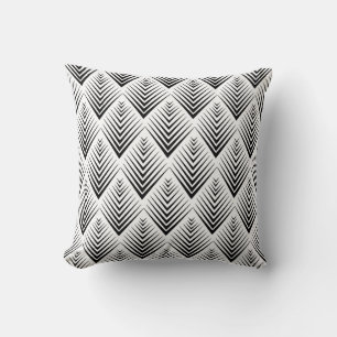 Svarta på vita Fläkt-blommor Art Deco Mönster Kudde