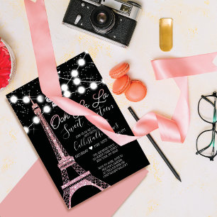 Svarta Paris Eiffel Torn Glitter Ljus Sweet 16 Inbjudningar