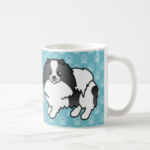 Svarta Parti-färgade Päls Pomeranian Hundar På Blå Kaffemugg