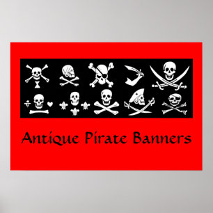 SVARTA PIRATBANNER DÖDSKALLE,KORSADE BEN,SVÄRD POSTER