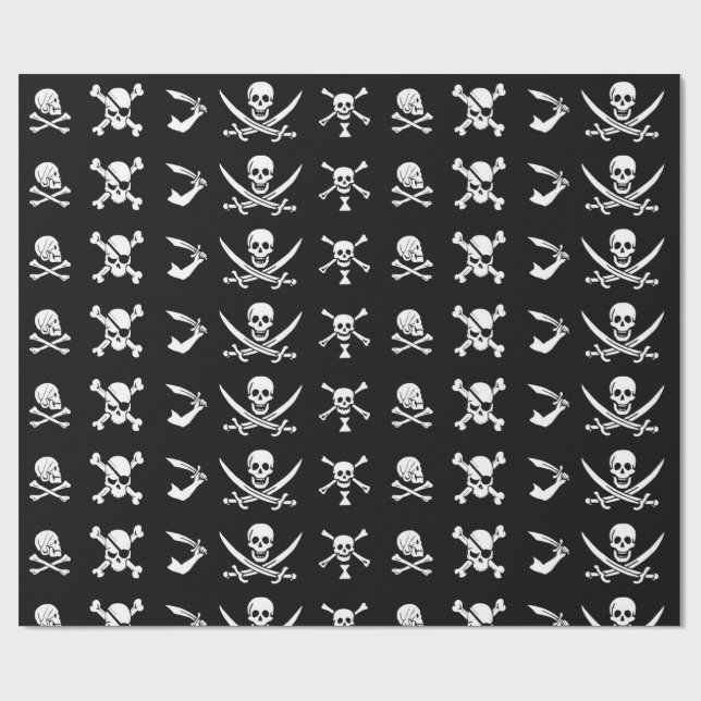 SVARTA PIRATBANNER DÖDSKALLE,KORSADE BEN,SVÄRD PRESENTPAPPER (Platt)
