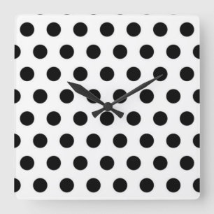 Svarta polka dots i vit bakgrund fyrkantig klocka