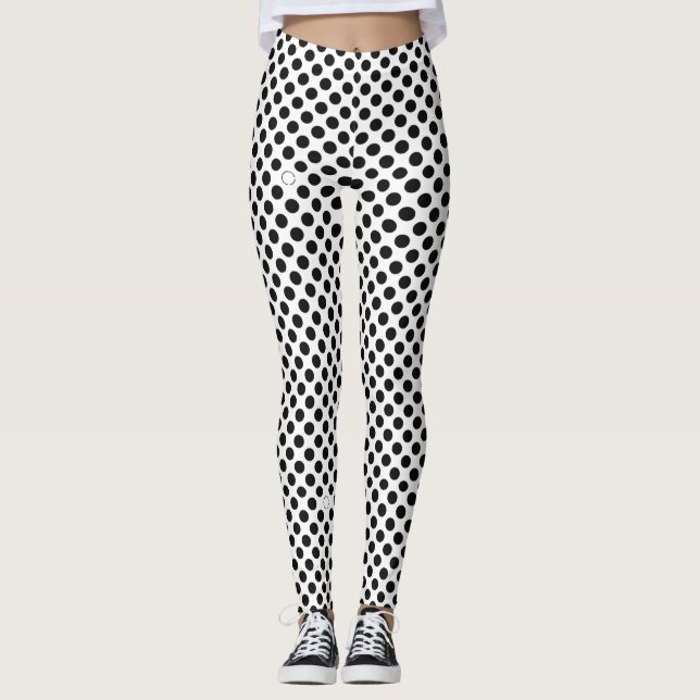 Svarta polka dots mönster på vitt leggings (Framsida)
