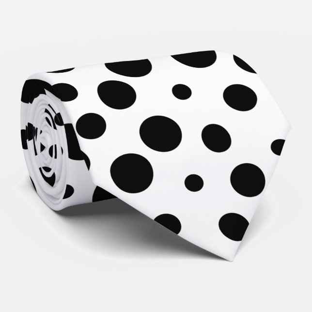 Svarta Polka dots Mönster på vitt Slips (Rullad)