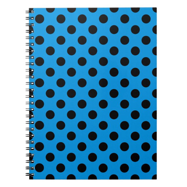 Svarta polka dots på blått himlar anteckningsbok (Framsidan)