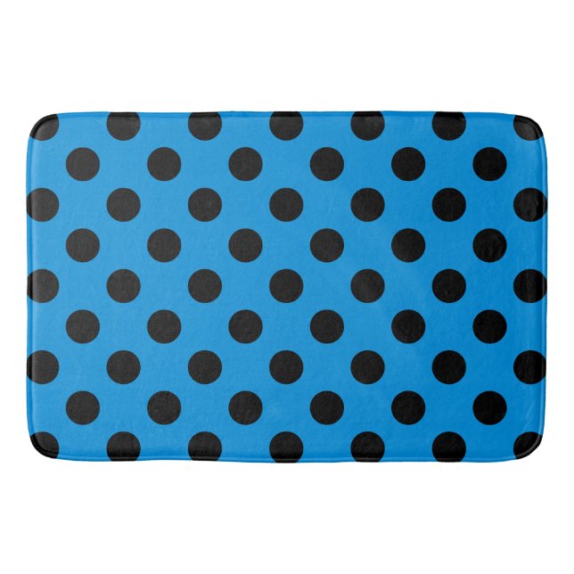 Svarta polka dots på blått himlar badrumsmatta (Framsidan)