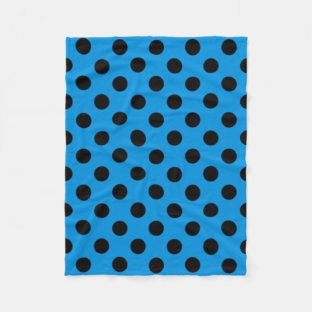 Svarta polka dots på blått himlar fleecefilt (Framsidan)