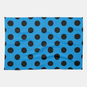 Svarta polka dots på blått himlar kökshandduk