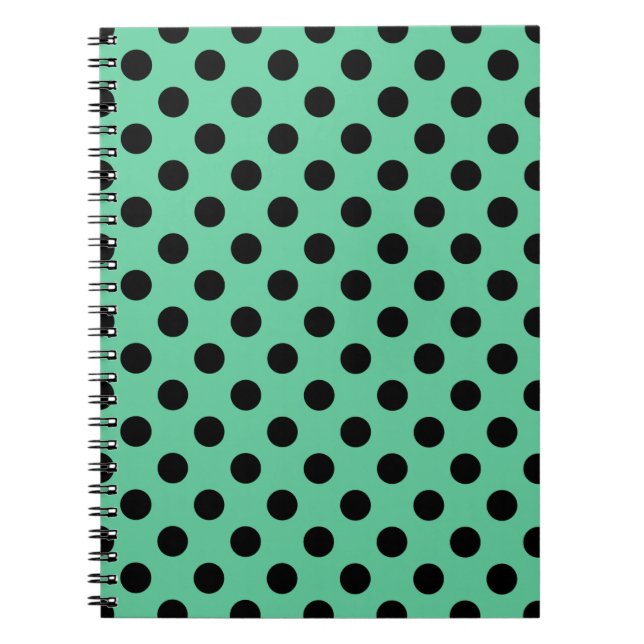 Svarta polka dots på mynta grönt anteckningsbok med spiral (Framsidan)