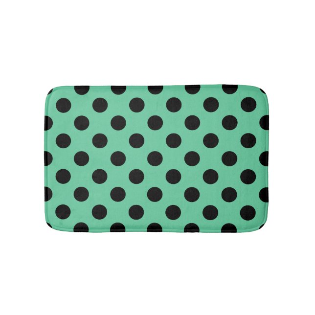 Svarta polka dots på mynta grönt badrumsmatta (Framsidan)