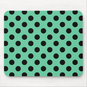 Svarta polka dots på mynta grönt musmatta