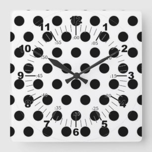Svarta polka dots på vit bakgrund fyrkantig klocka