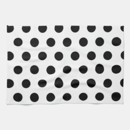 Svarta polka dots på vit bakgrund kökshandduk